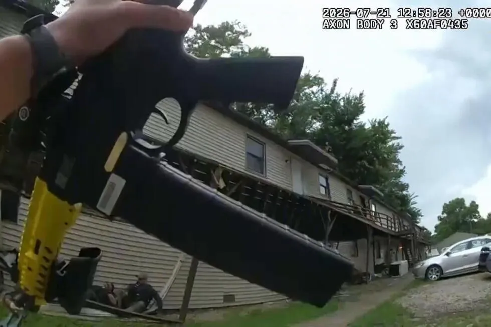 Video shows officers fall as a second-story deck collapses while they try to make an arrest