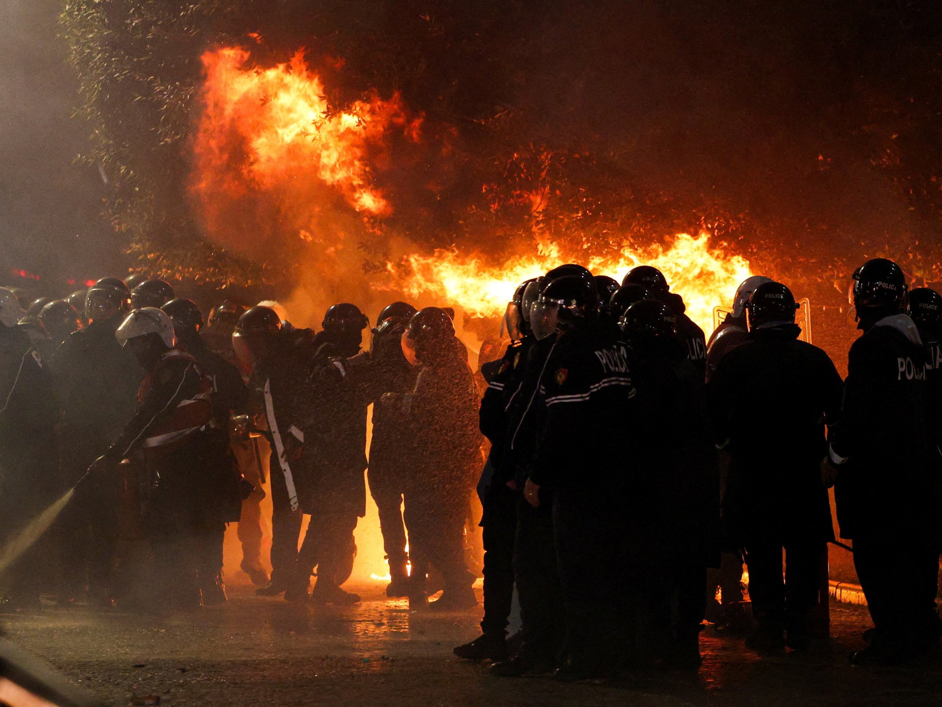 Clashes erupt at antigovernment protest in Albanian capital Tirana