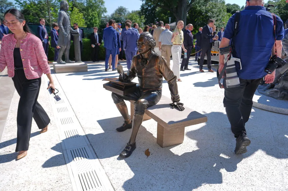 Inside Trump’s remake of the White House Rose Garden. First a stone patio, then statues