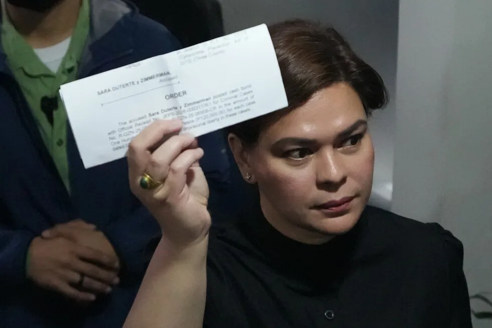 Philippines Vice President Duterte posts bail after arrest order for alleged threats against Marcos