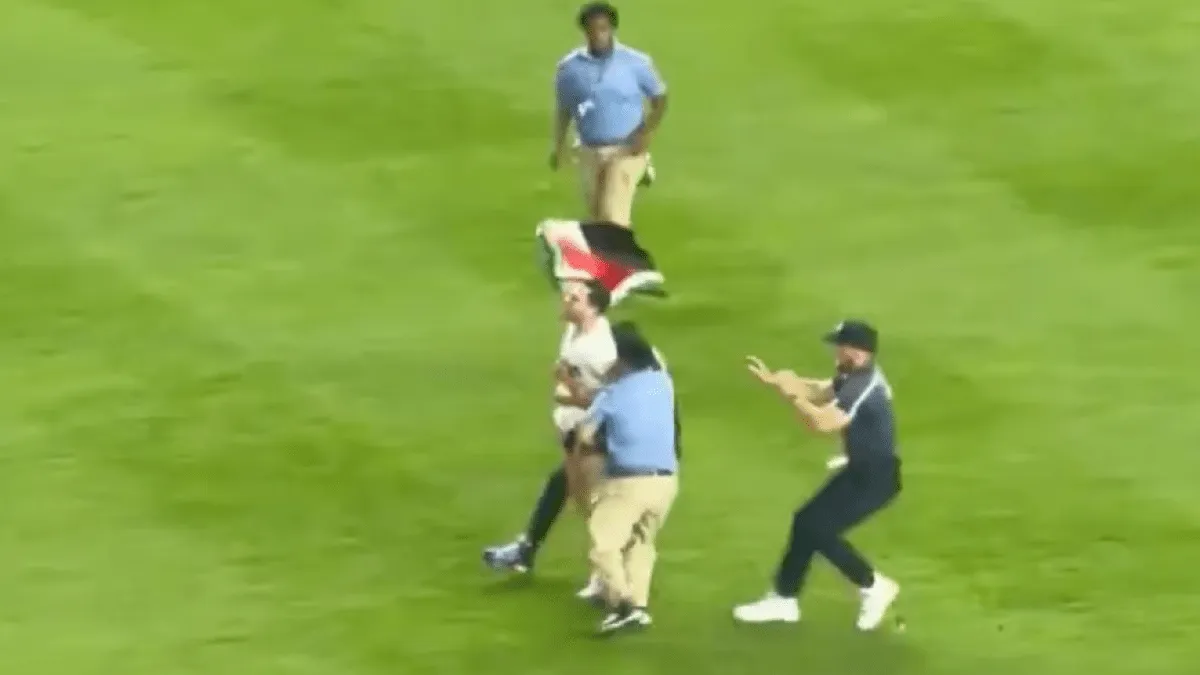 Man waving Palestinian flag tackled on Yankee Stadium field