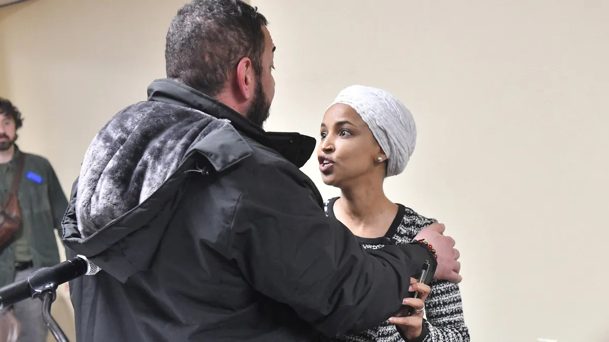 US congresswoman Ilhan Omar sprayed with liquid at town hall meeting