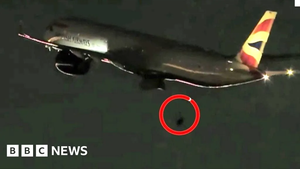 Moment BA plane to London loses wheel after take-off in Vegas