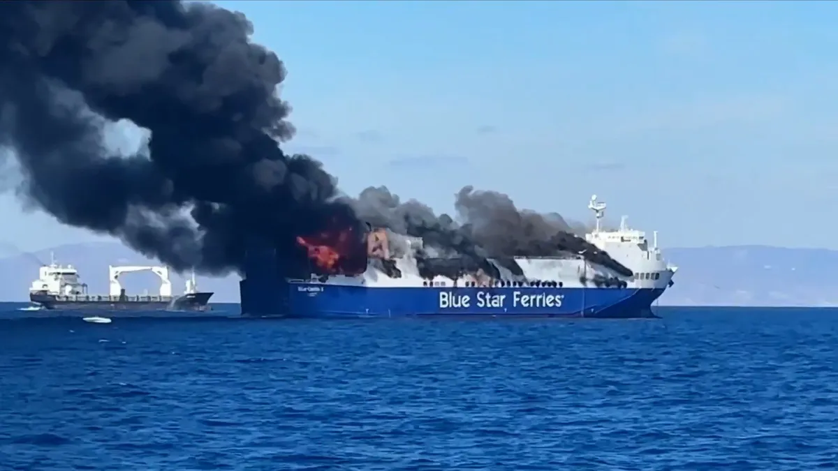 Huge fire on vehicle ferry off Mykonos prompts mass evacuation