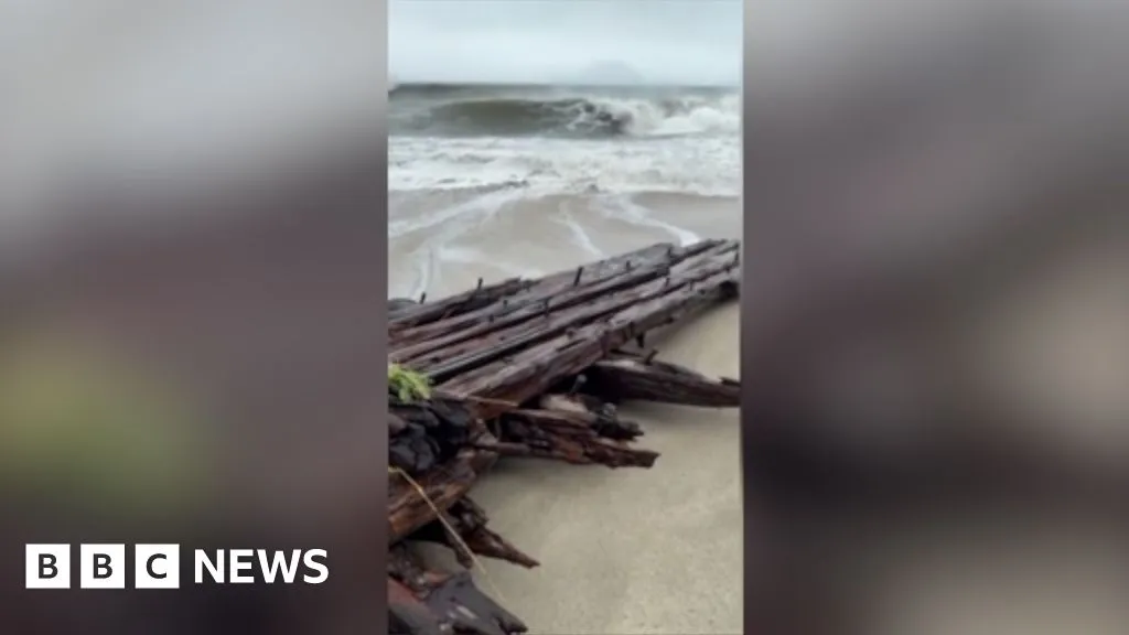 Watch: Shipwreck uncovered on Nantucket island during nor'easter storm