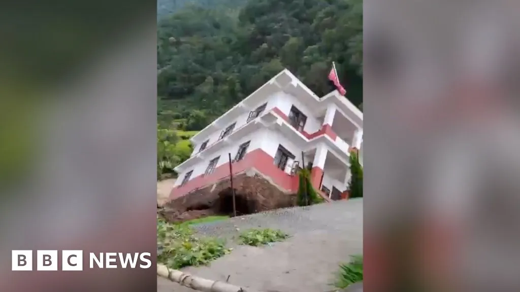 Watch: Moment a government building collapses into a river in Nepal amid floods