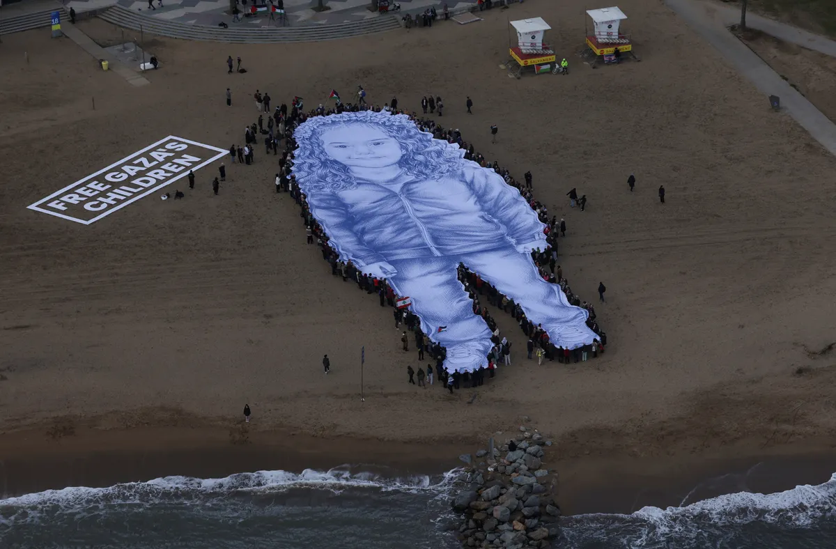 Giant Hind Rajab portrait unveiled in Spain for anniversary of her killing