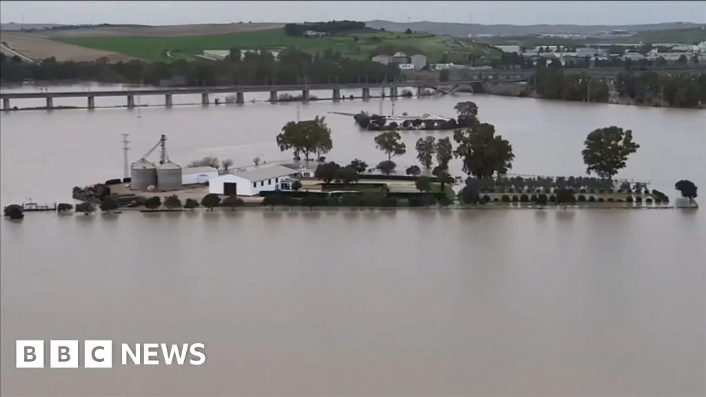 Aerial footage shows flooded cities as storms hit Spain