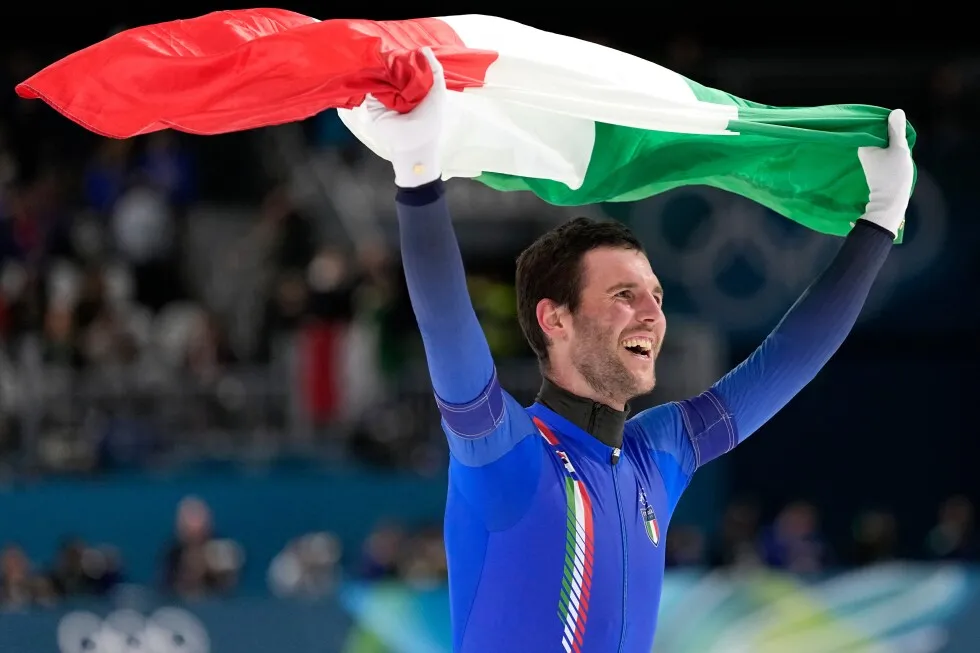 Italy pulls off a stunner in Olympic men’s speedskating team pursuit, earns first gold since 2006
