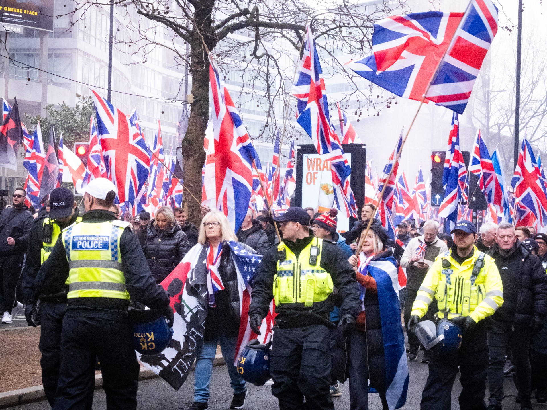 Far-right anti-Islam march sparks counterprotests in Manchester