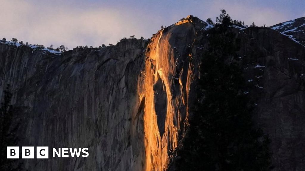 Watch: Yosemite waterfall turns molten orange