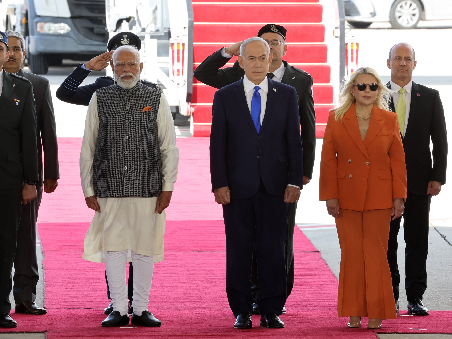 Netanyahu greets Indian PM Modi as he lands in Israel