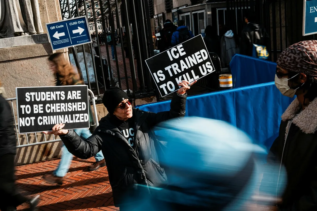 Columbia University students protest ICE arrest at university housing