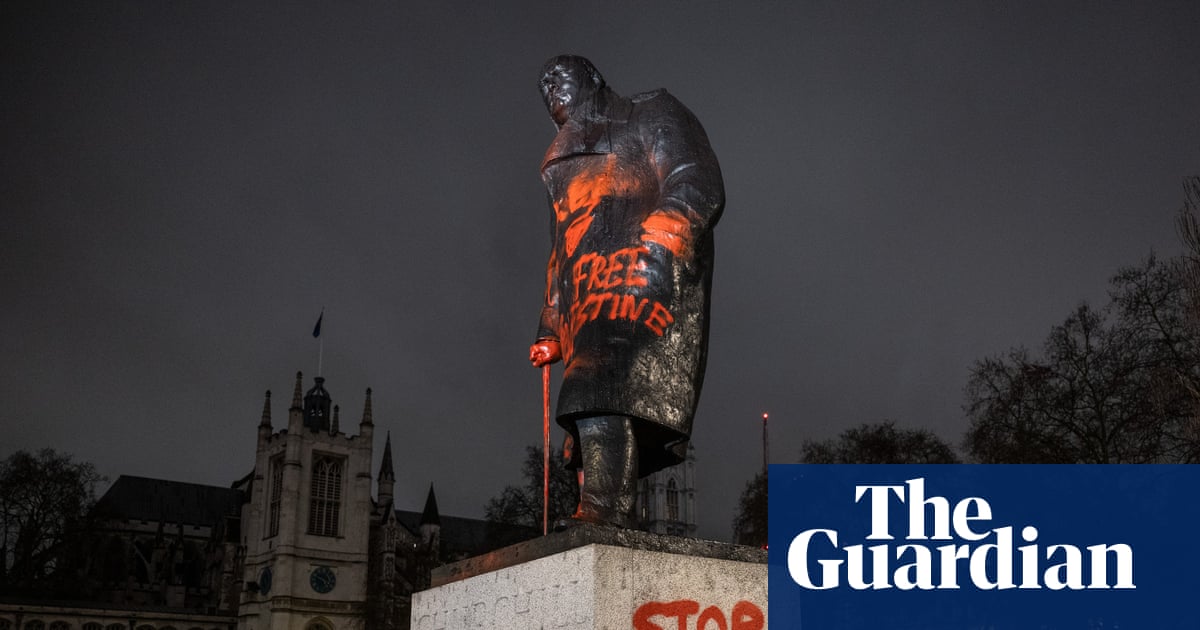 Man arrested after Churchill statue outside UK parliament sprayed with graffiti
