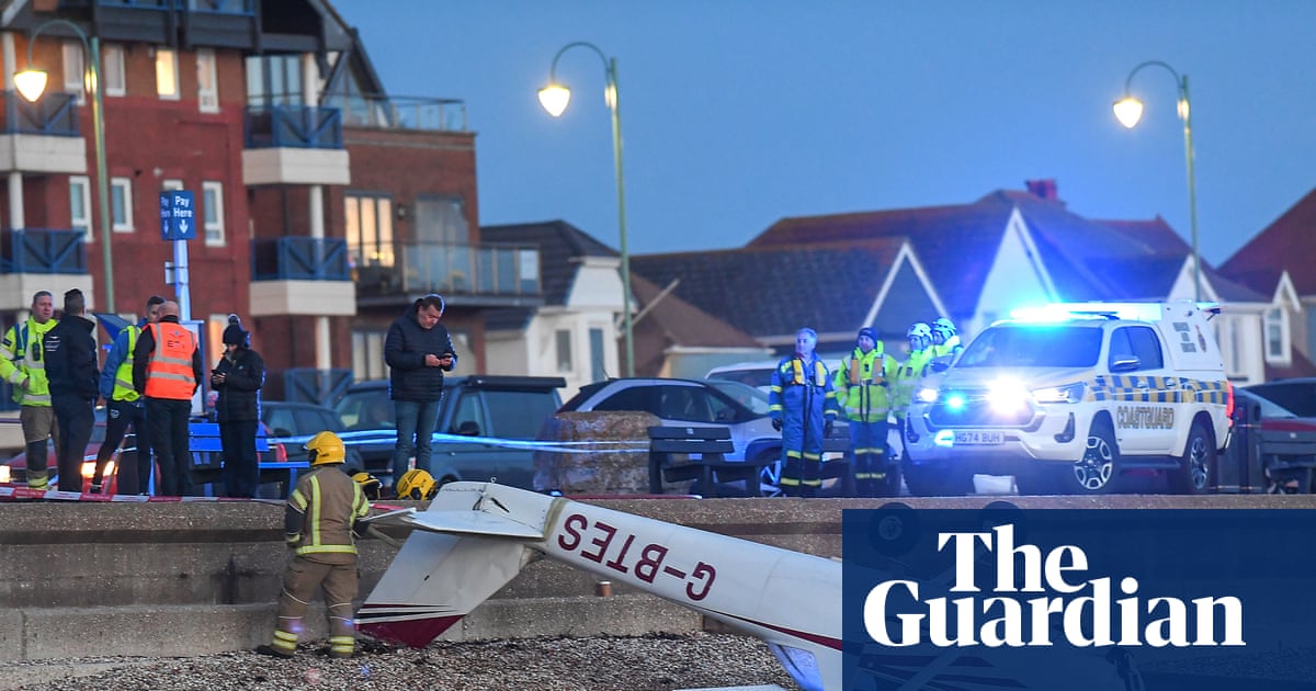 Pilot ‘crawls out’ after plane crashes on to beach in Gosport