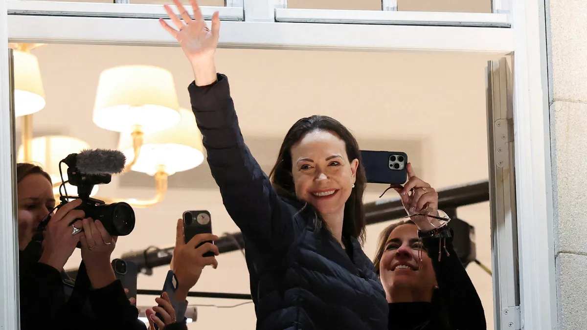 Nobel Peace Prize winner Machado greets supporters in Oslo