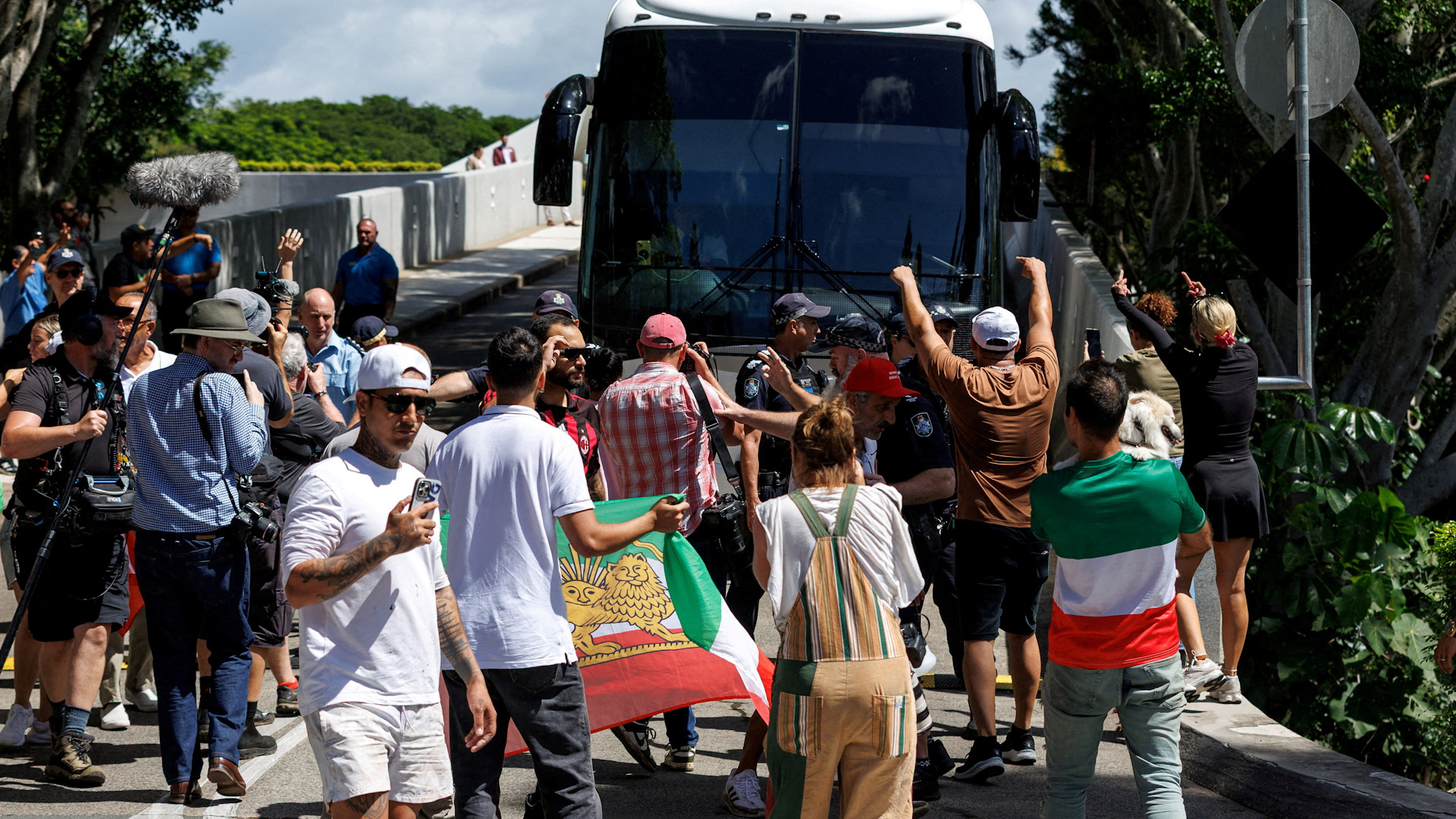 Protesters block Iran’s women’s football team bus en route to airport