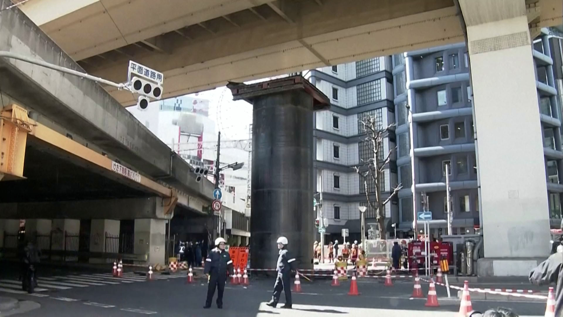 Huge pipe emerges from the ground in Japanese city