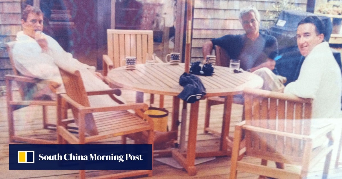 UK’s Andrew and Peter Mandelson pictured in bathrobes with Jeffrey Epstein