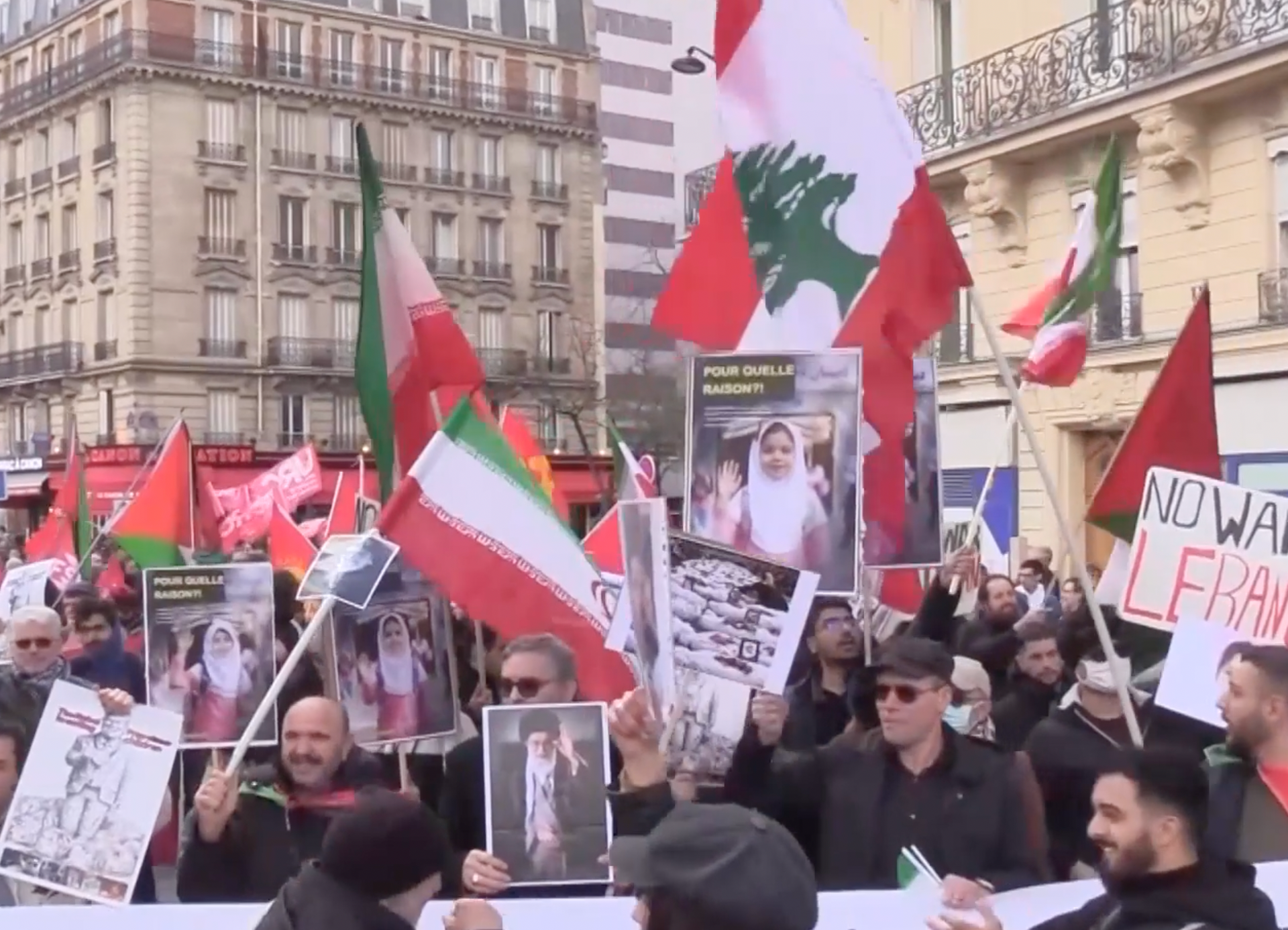 Thousands in Paris protest military actions in Iran, Lebanon and Palestine