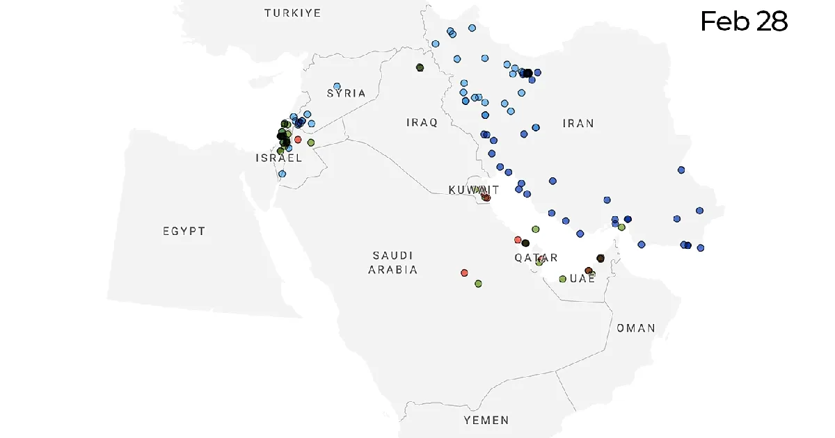 Map shows how 16 days of attacks have evolved in US-Israel war on Iran