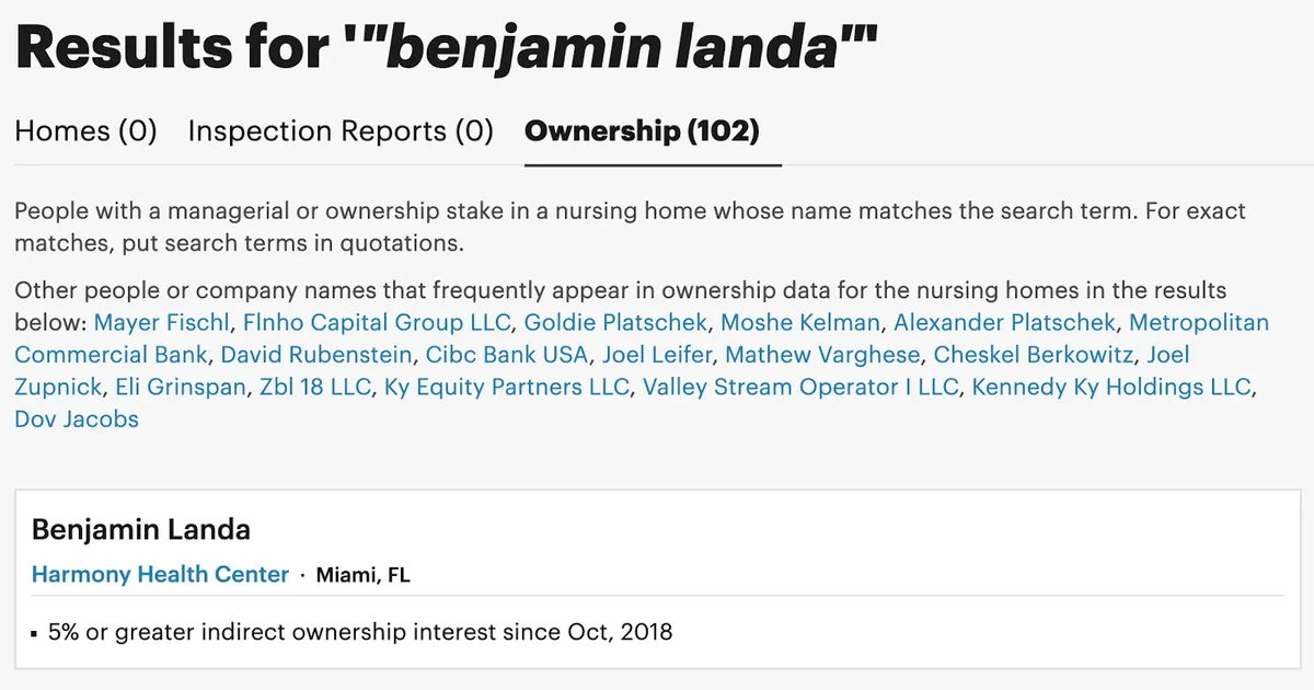 ProPublica Adds Ownership Search to Nursing Home Inspect Database