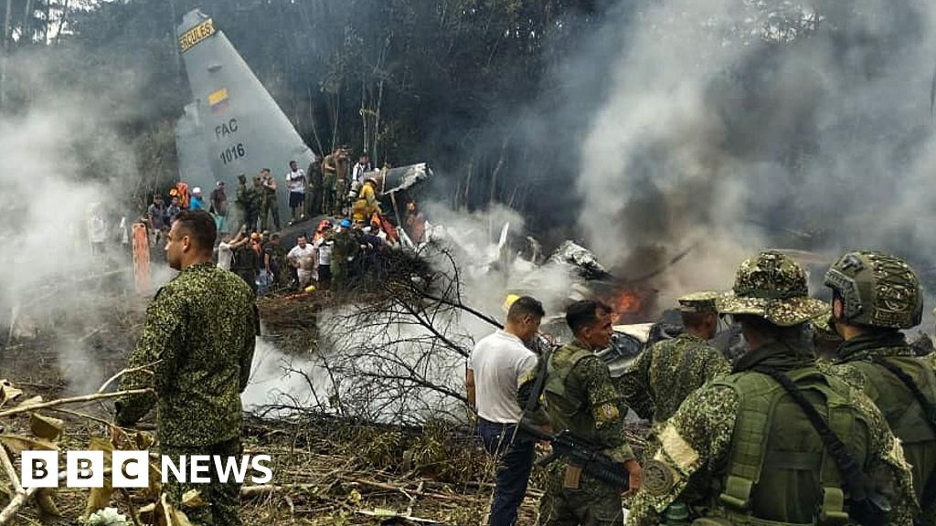 Colombian Air Force plane crashes with scores of soldiers on board