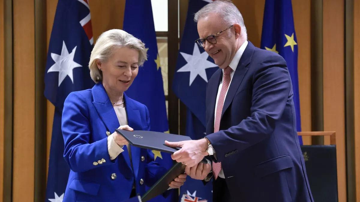 Quotas agricoles, exportations de voitures, défense renforcée… Que contient l'accord commercial conclu entre l'Union européenne et l'Australie ?