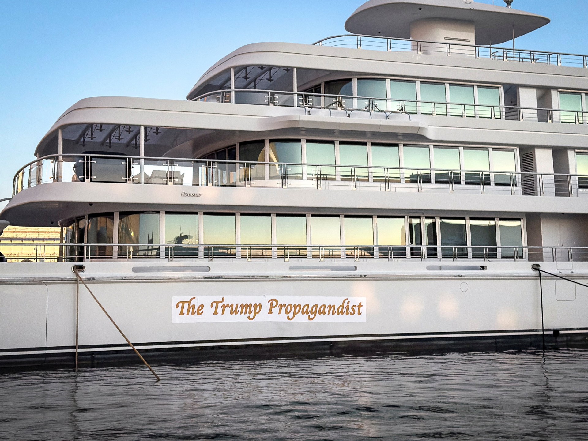 Activists label Larry Ellison’s yacht ‘The Trump Propagandist’