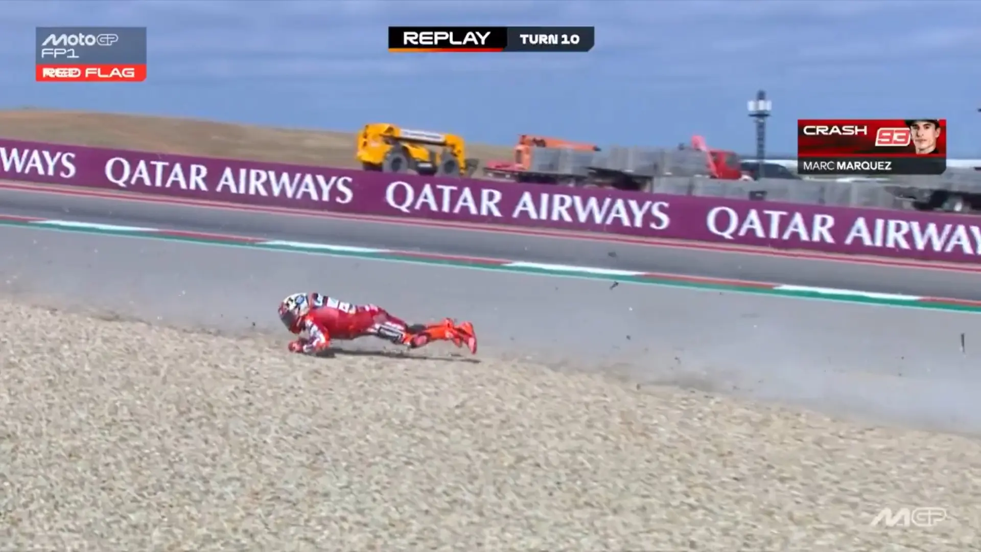 
         Dura caída de Marc Márquez en Austin: "Se ha dado un buen golpe en el brazo derecho y mano izquierda" 
    