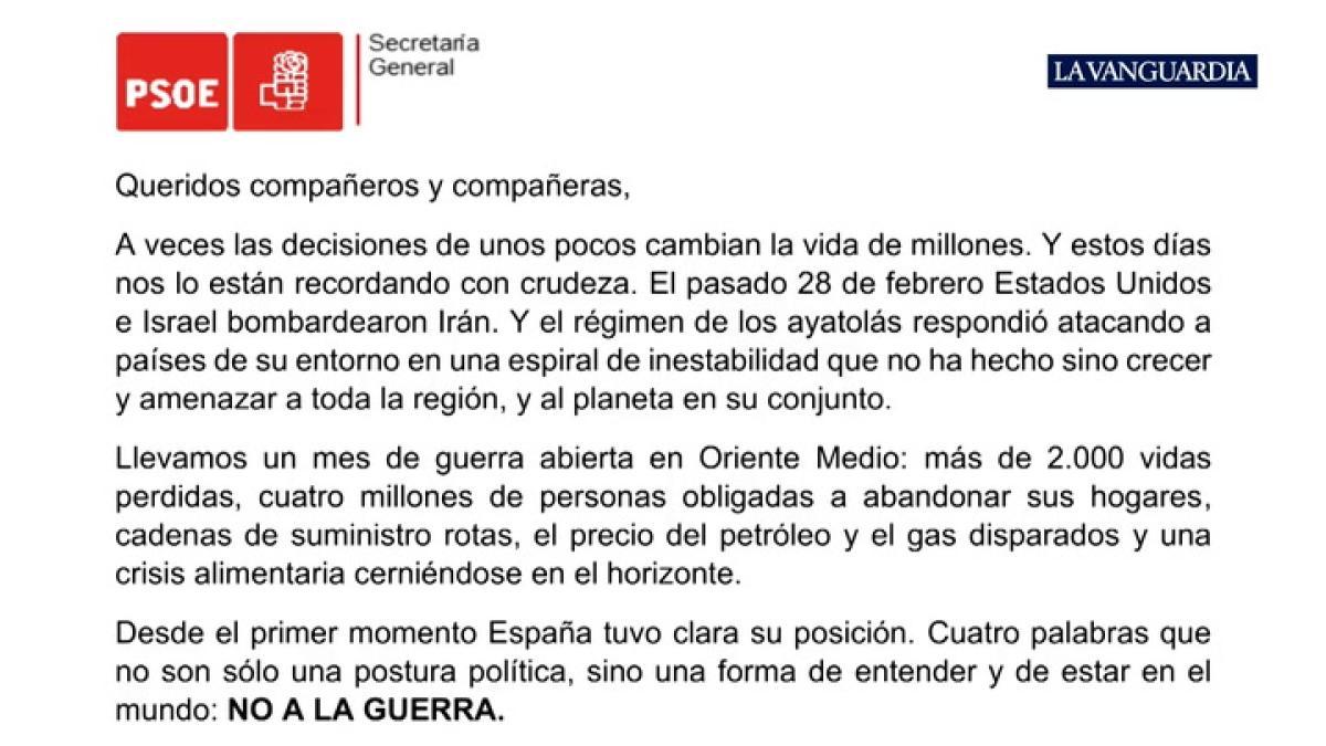 
                         Sánchez, a la militancia: “Somos una referencia para muchos progresistas de todo el mundo y para quienes creen en la paz”
                     