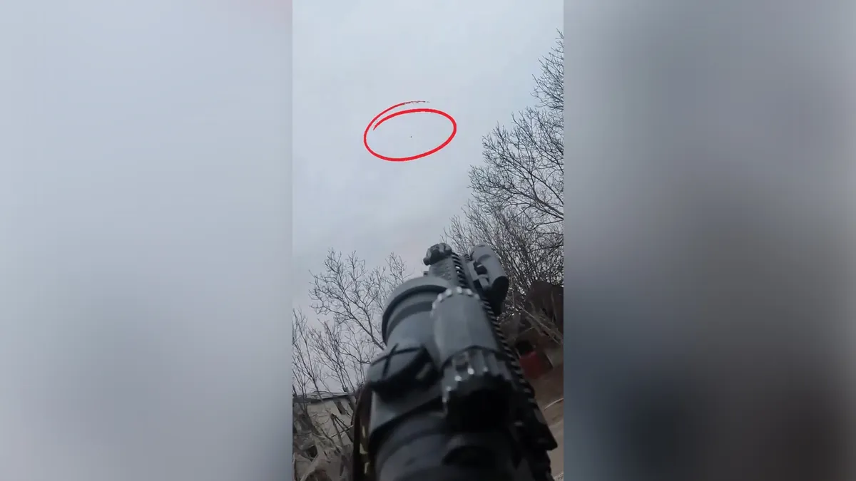 Ukrainian soldiers target Russian drones with rifles