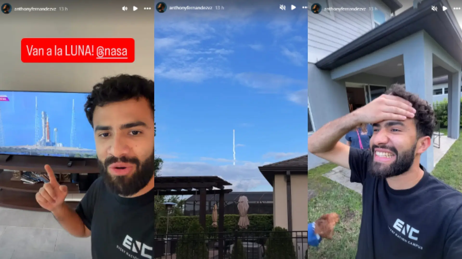 
         La sorprendente reacción de un joven que ve desde el jardín de su casa el lanzamiento de Artemis II 
    