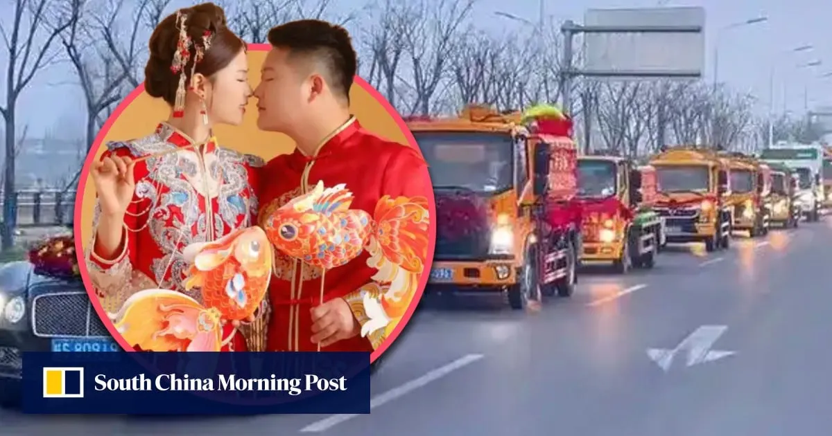 Chinese man uses septic tank trucks on wedding day; bride happily embraces unique choice