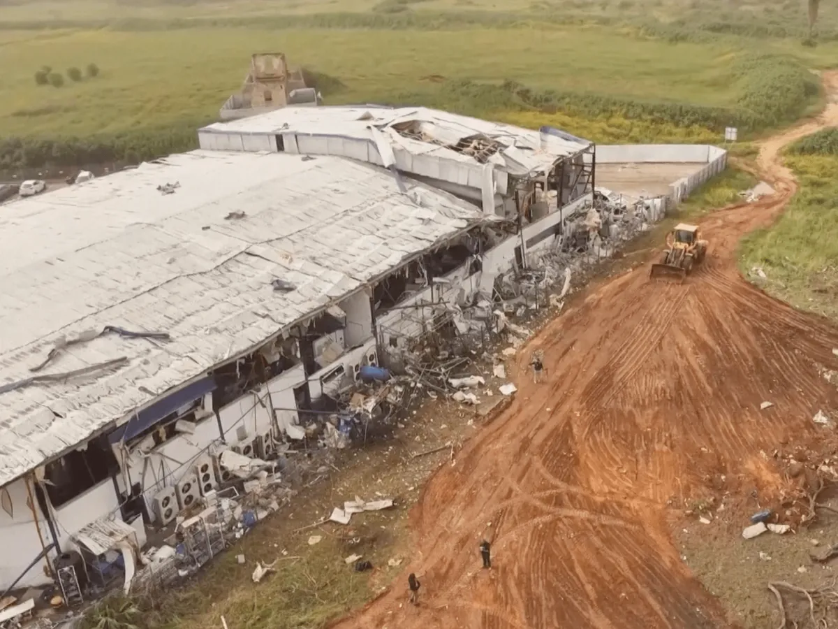 Drone footage shows a factory in Israel damaged by Iranian missile debris