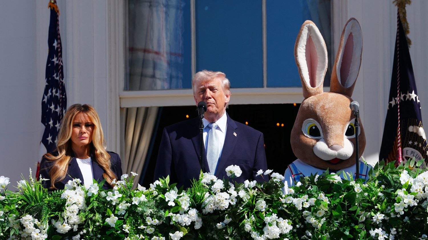 Avec ses propos guerriers contre l'Iran aux côtés d'un lapin, Donald Trump s'attire les moqueries des internautes