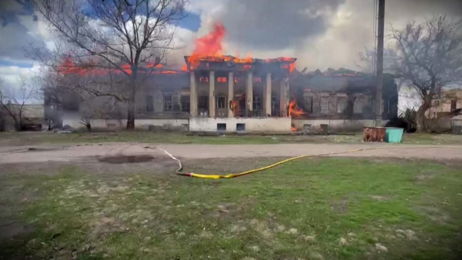 Video: Historic building in Ukraine up in flames after Russia drone attack