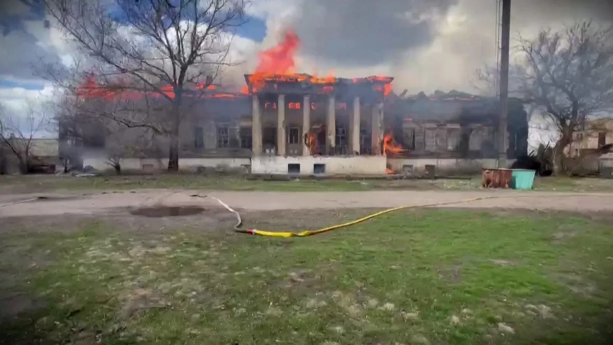 Video: Historic building in Ukraine up in flames after Russia drone attack