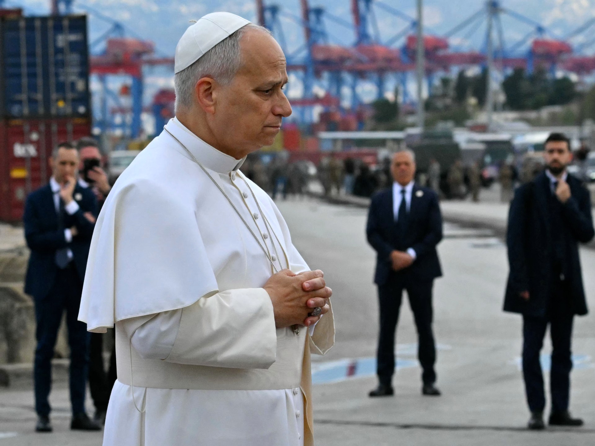 Pope prays at site of 2020 Beirut port explosion