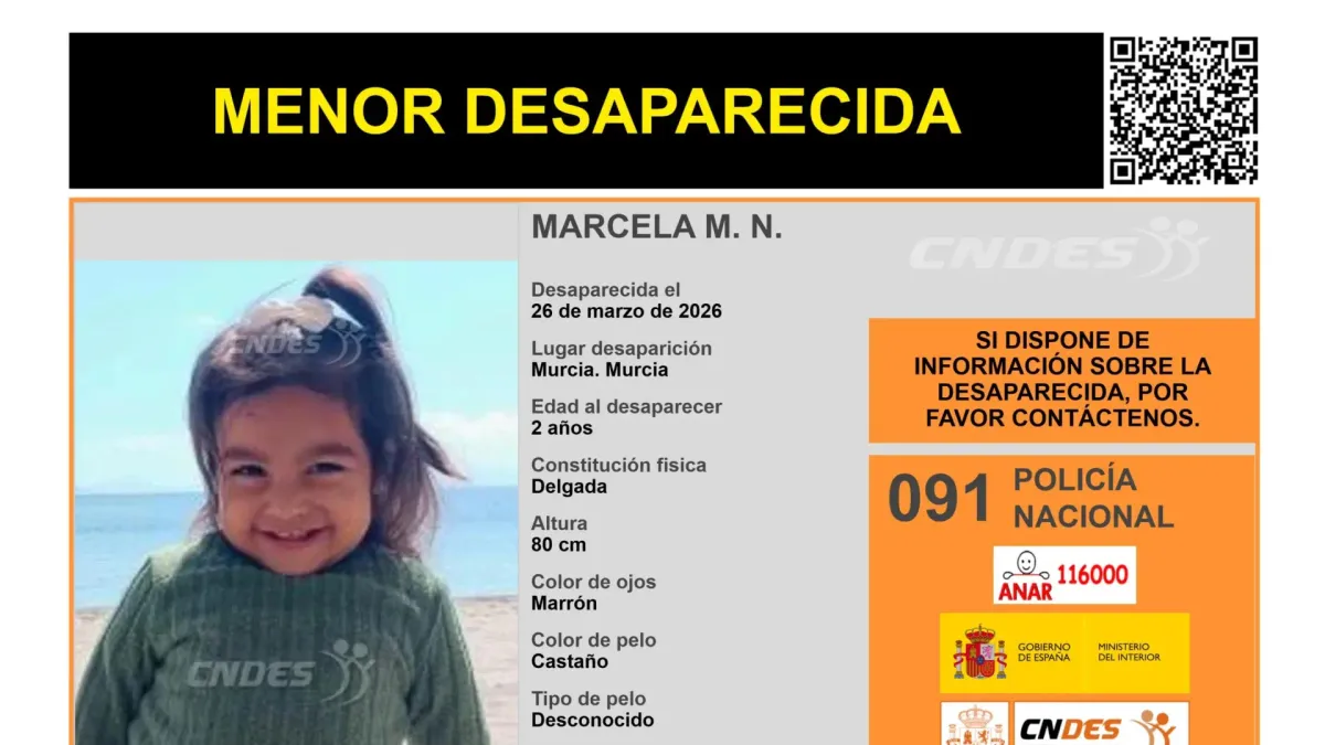 Buscan en Murcia a Marcela, una niña de dos años desaparecida el 26 de marzo