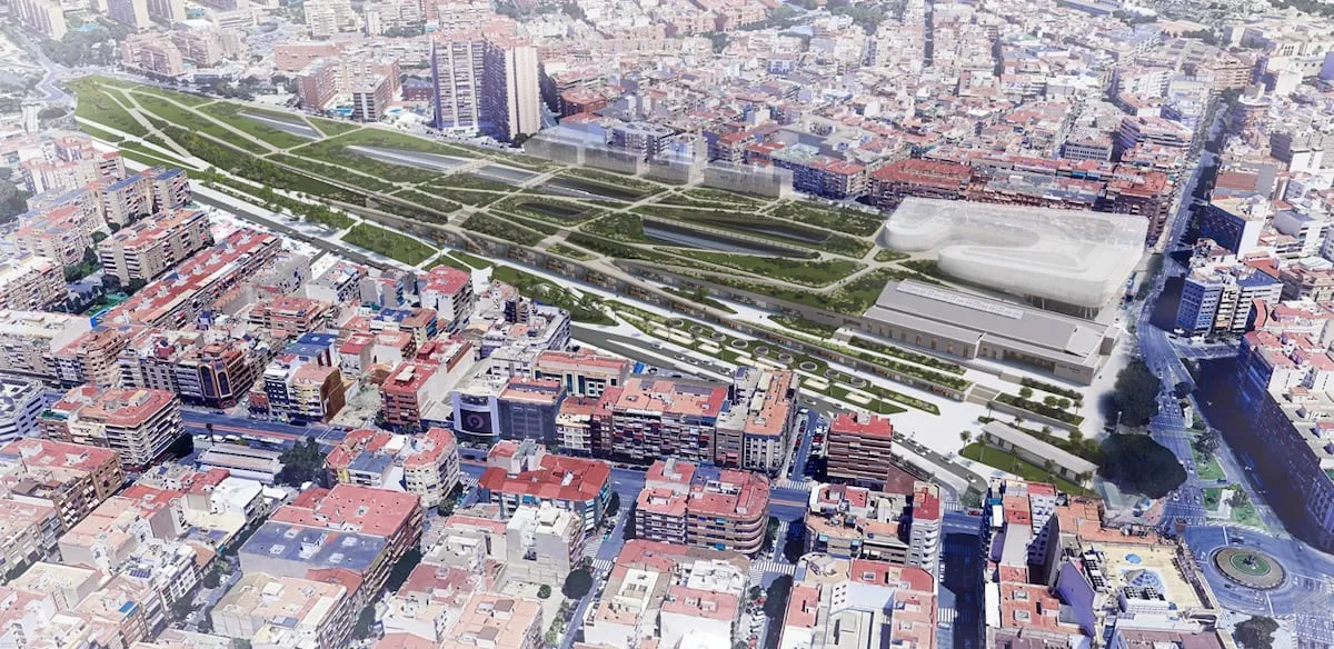 El futuro parque central de Alicante: dos kilómetros de terrazas ajardinadas sobre las vías que no serán soterradas 