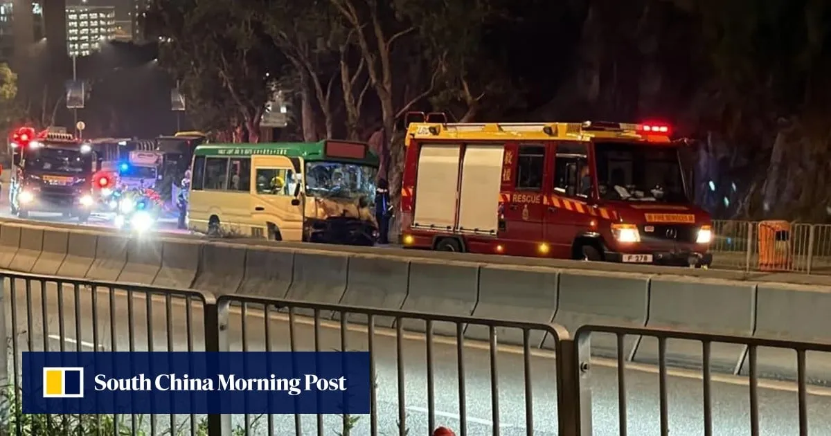 14 hurt after minibus slams into back of goods vehicle in Hong Kong