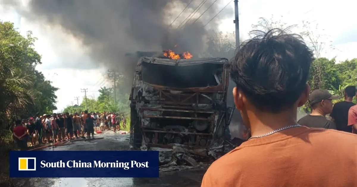 Bus and oil tanker collide in Indonesia, killing at least 16 people