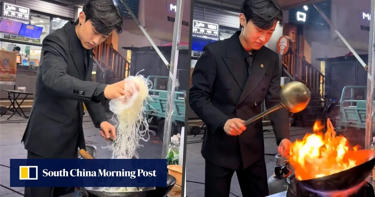 Chinese man earns US$7,400 monthly selling fried rice at night market while dressed in a suit