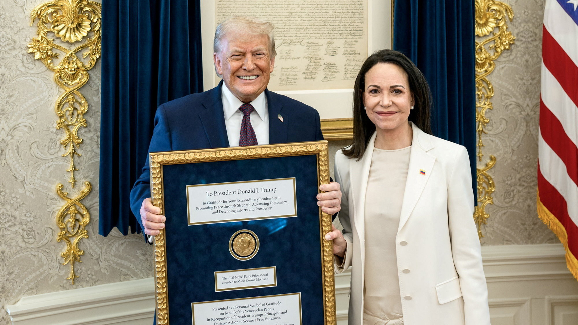 Machado gives her Nobel Peace Prize to Trump