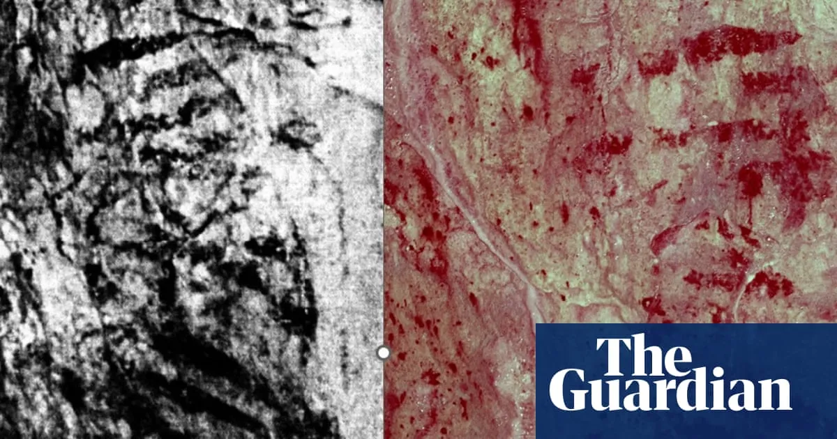 Striped rock dismissed as natural in 1928 reclassified as UK’s oldest cave art