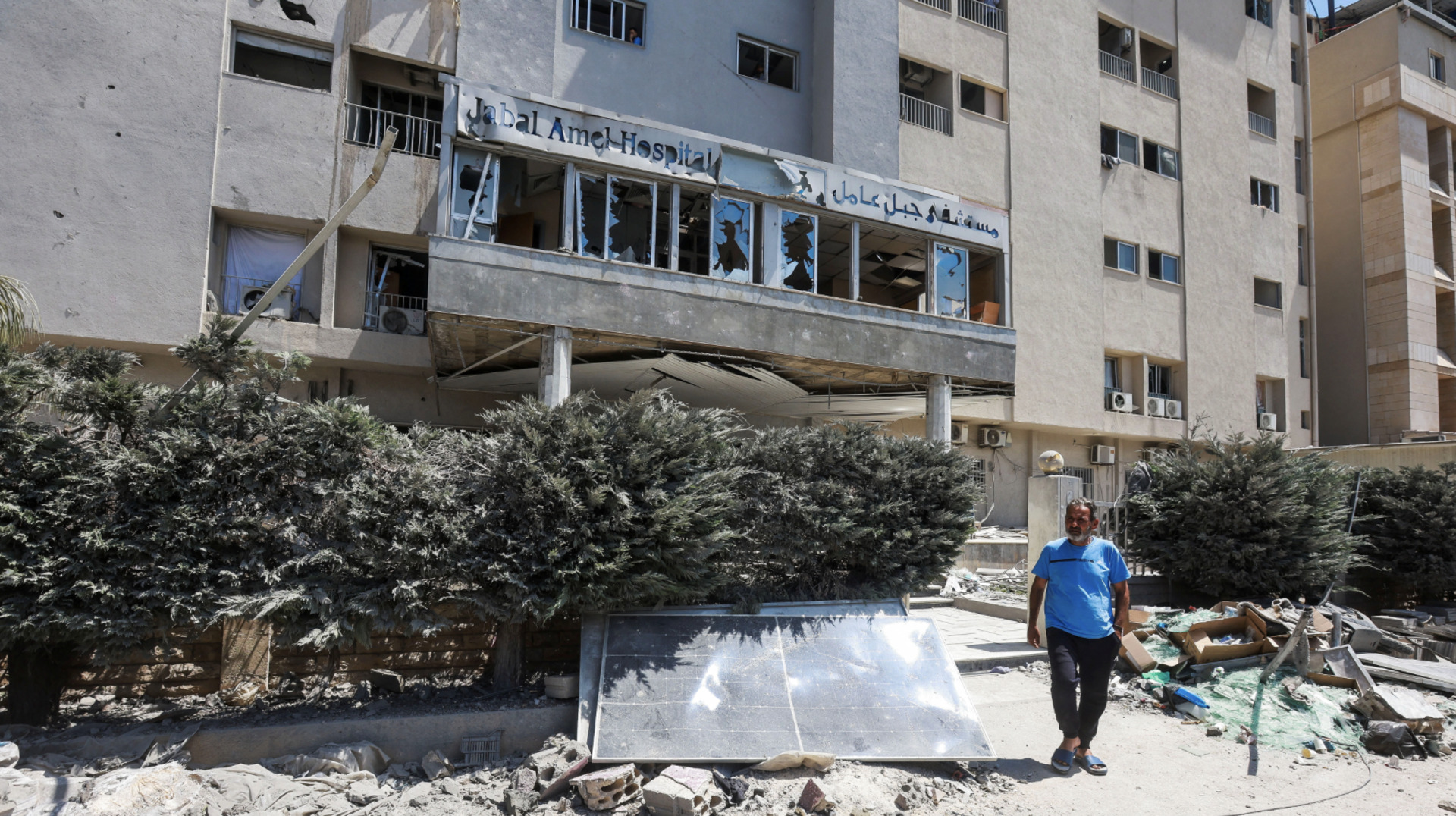 Scene of damaged hospital after Israeli strike in southern Lebanon