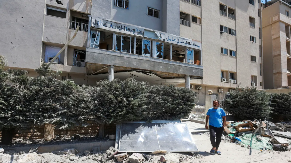 Scene of damaged hospital after Israeli strike in southern Lebanon