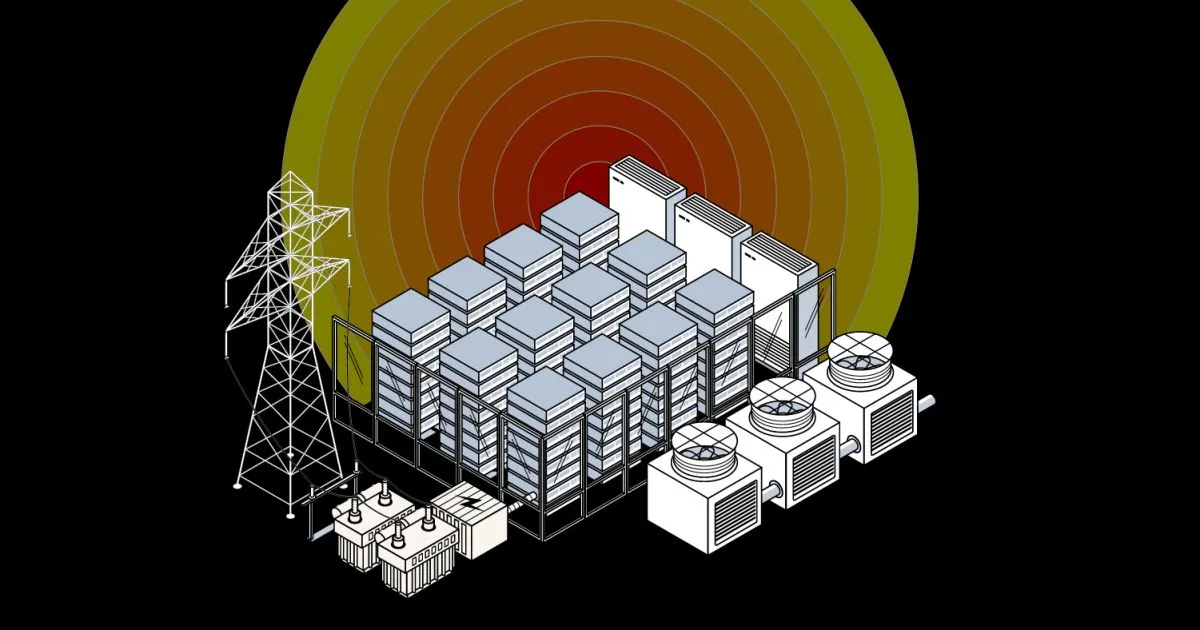 How much heat does an AI data centre produce, and where are they located?