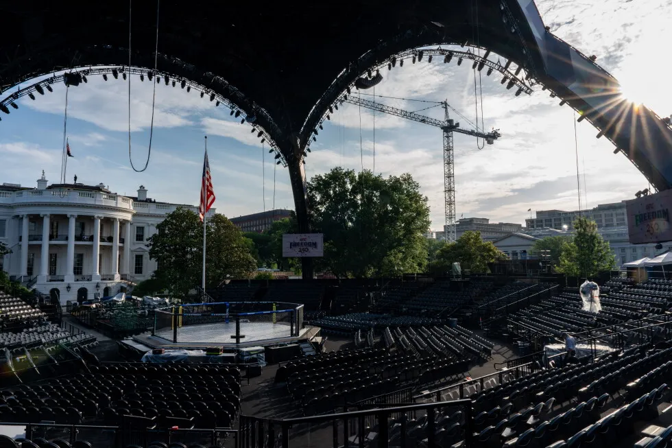Lights! Camera! Cage match! The White House lawn’s Octagon is ready for Trump’s 80th birthday bash